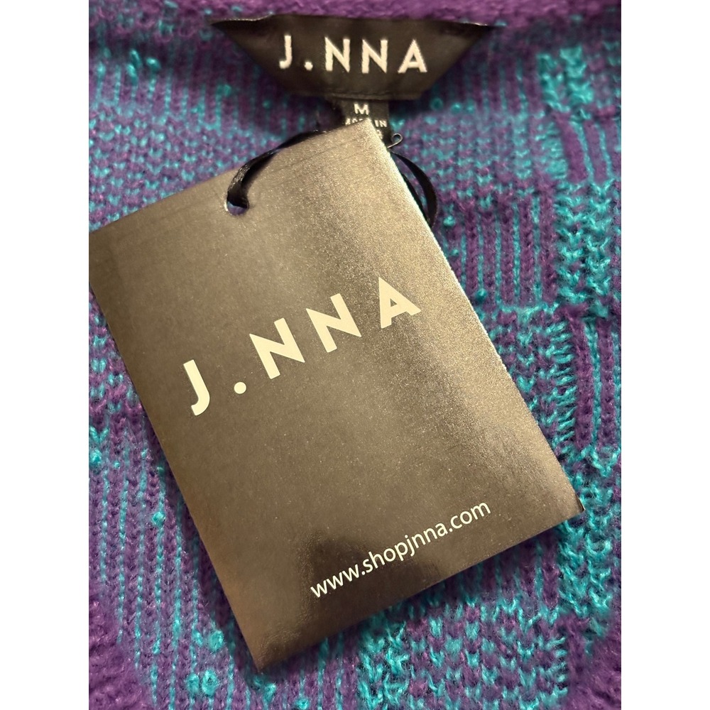 J.NNA Purple Teal Checkerboard V-Neck Oversized Knit Sweater NEW - Picture 5 of 6